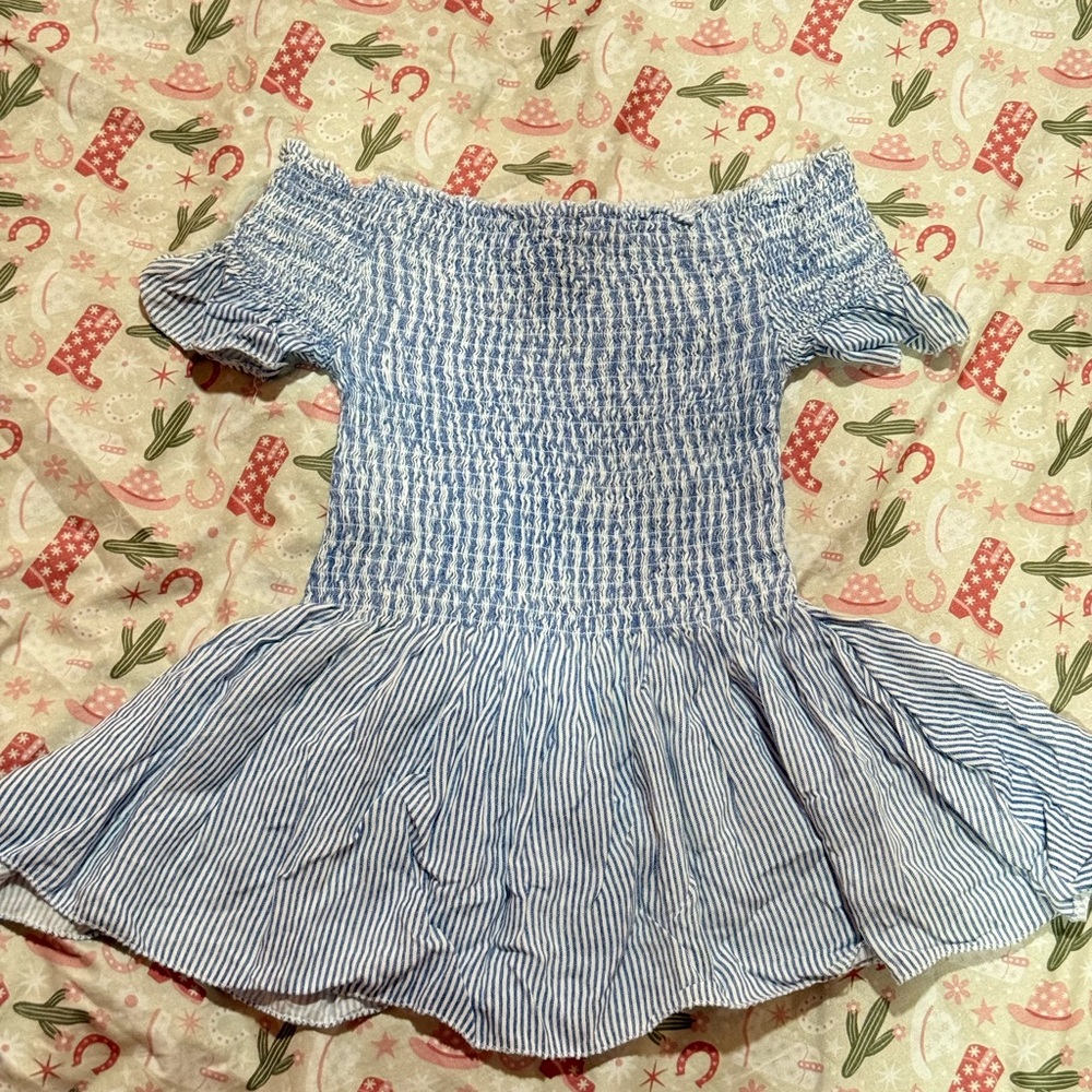 Japna Blue and White Striped Off-Shoulder Blouse